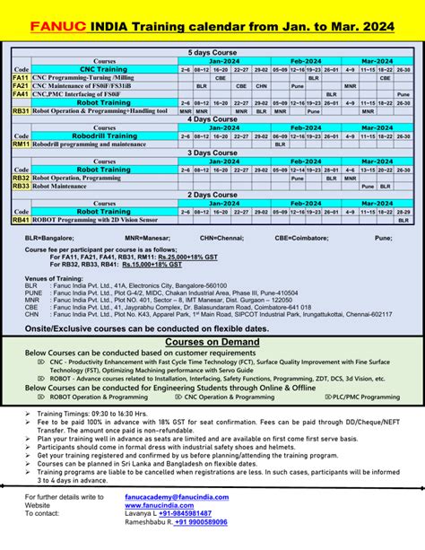 cnc machine maintenance training in pune|FANUC INDIA Training calendar from Jan. to Jun.